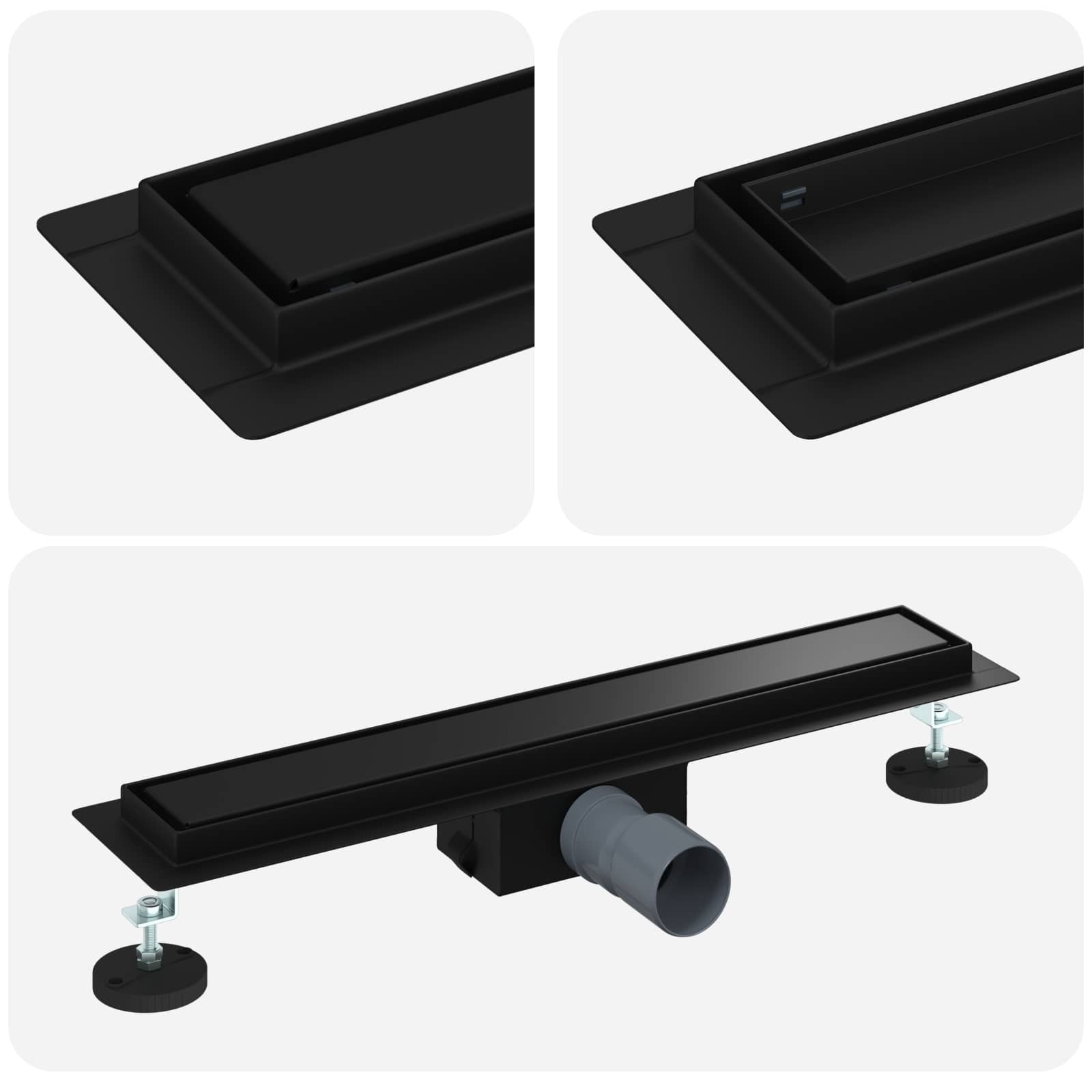 vidaXL 2 w 1 Odwodnienie prysznicowe Czarny 50 cm Stal nierdzewna 304