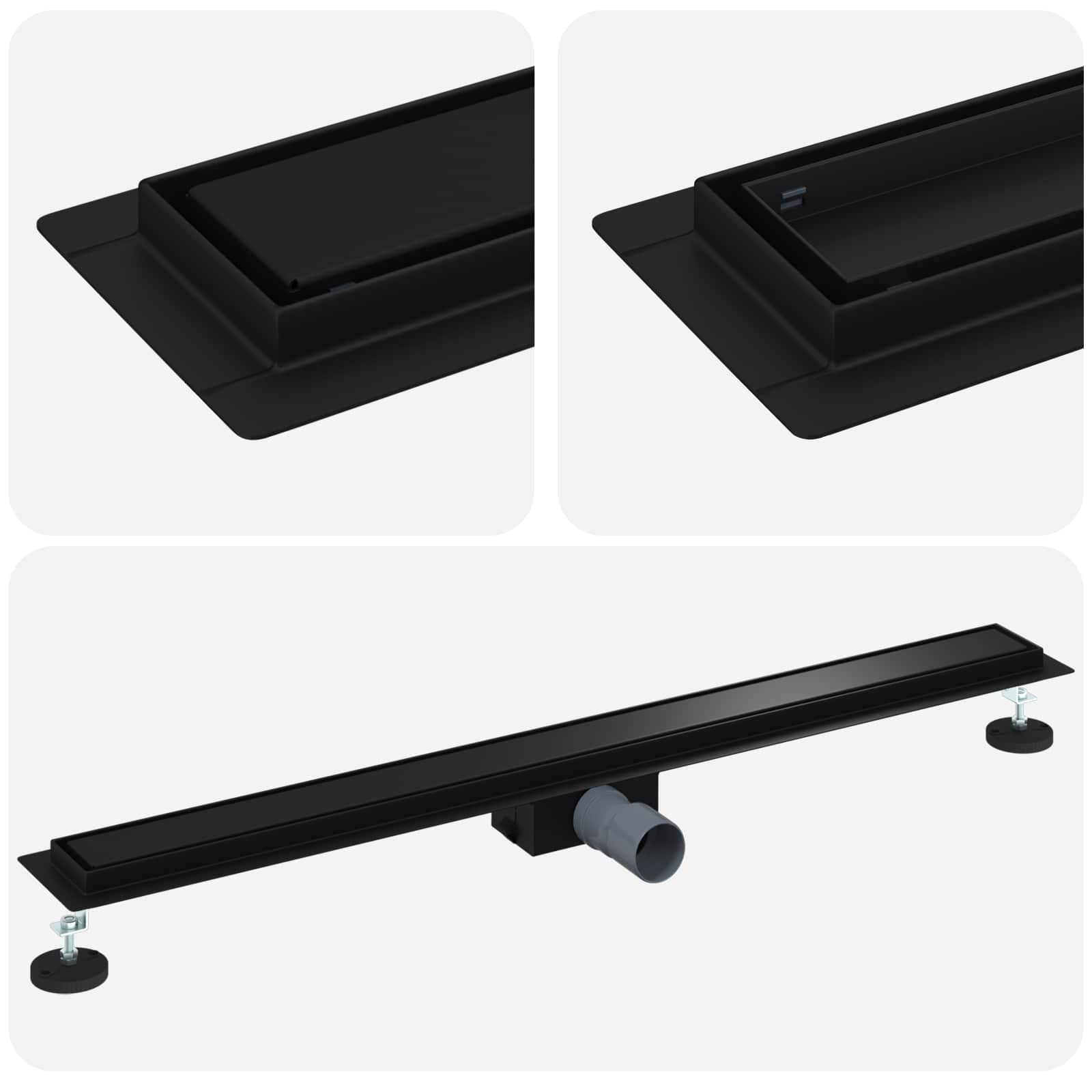 vidaXL 2 w 1 Odwodnienie prysznicowe Czarny 90 cm Stal nierdzewna 304