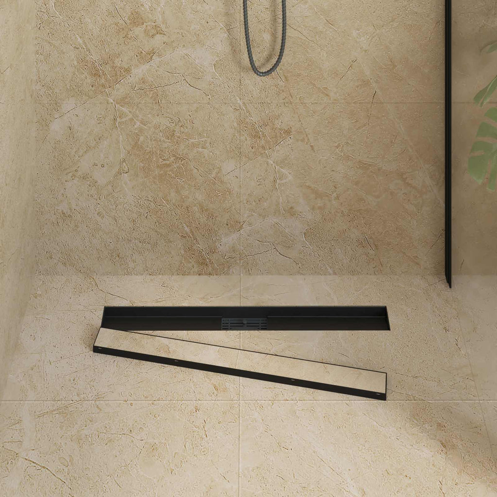 vidaXL 2 w 1 Odwodnienie prysznicowe Czarny 80 cm Stal nierdzewna 304
