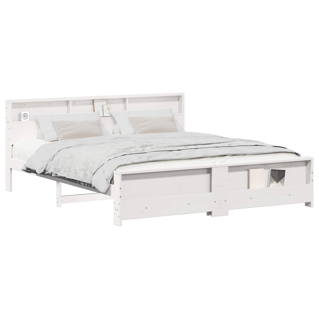 vidaXL Ramka łóżka z półką Biały 180 x 200 cm Lite drewno sosnowe