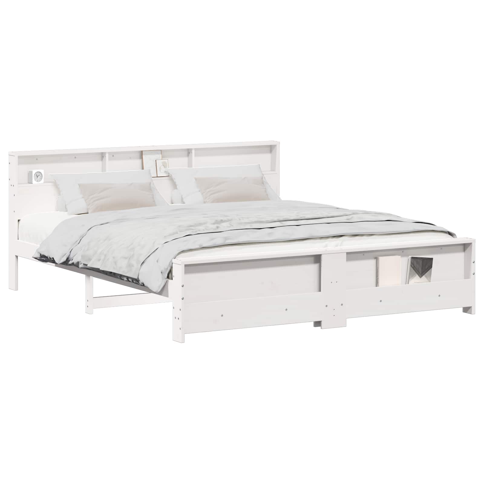 vidaXL Ramka łóżka z półką Biały 180 x 200 cm Lite drewno sosnowe