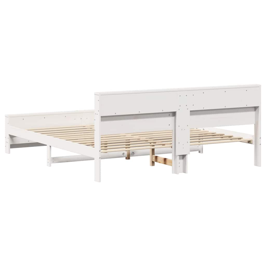 vidaXL Ramka łóżka z półką Biały 180 x 200 cm Lite drewno sosnowe