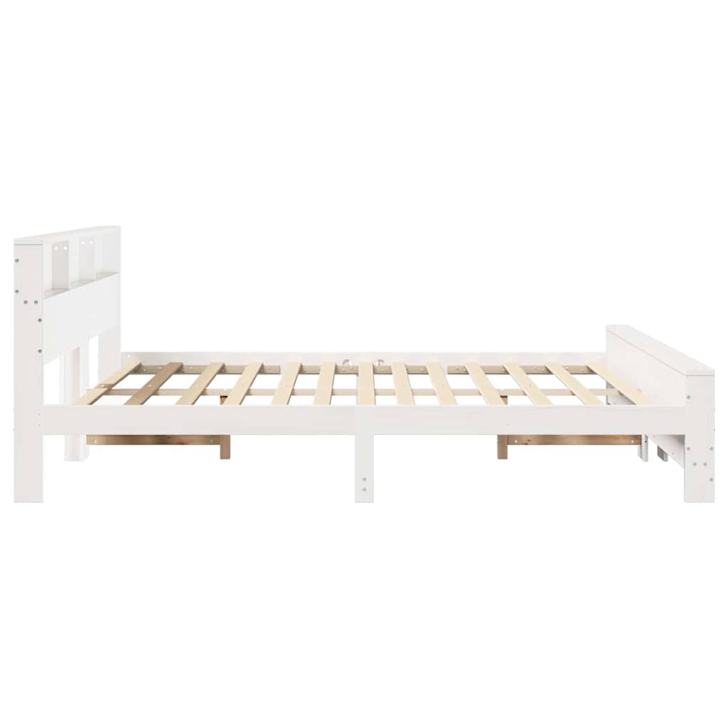 vidaXL Ramka łóżka z półką Biały 180 x 200 cm Lite drewno sosnowe
