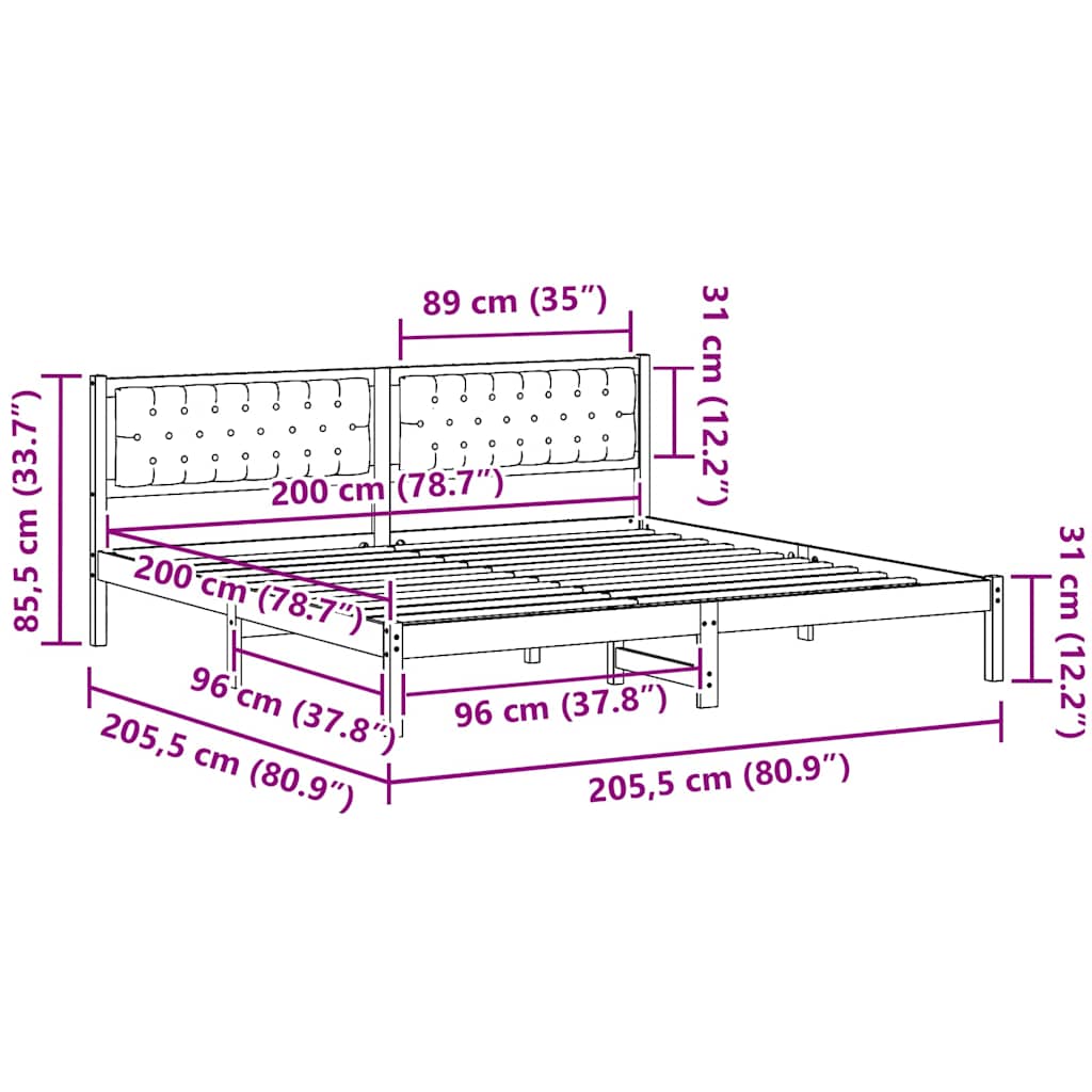 vidaXL Ramka łóżka Ciemnoszary 200 x 200 cm Lite drewno sosnowe