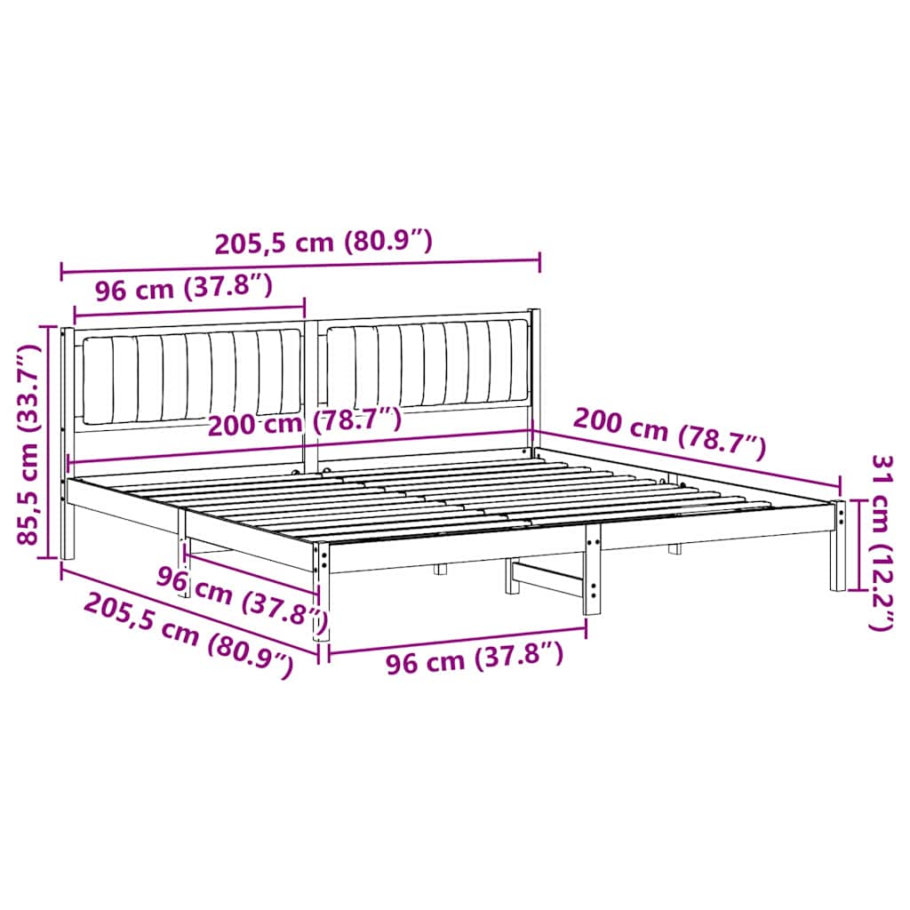 vidaXL Ramka łóżka Jasnoszary 200 x 200 cm Lite drewno sosnowe