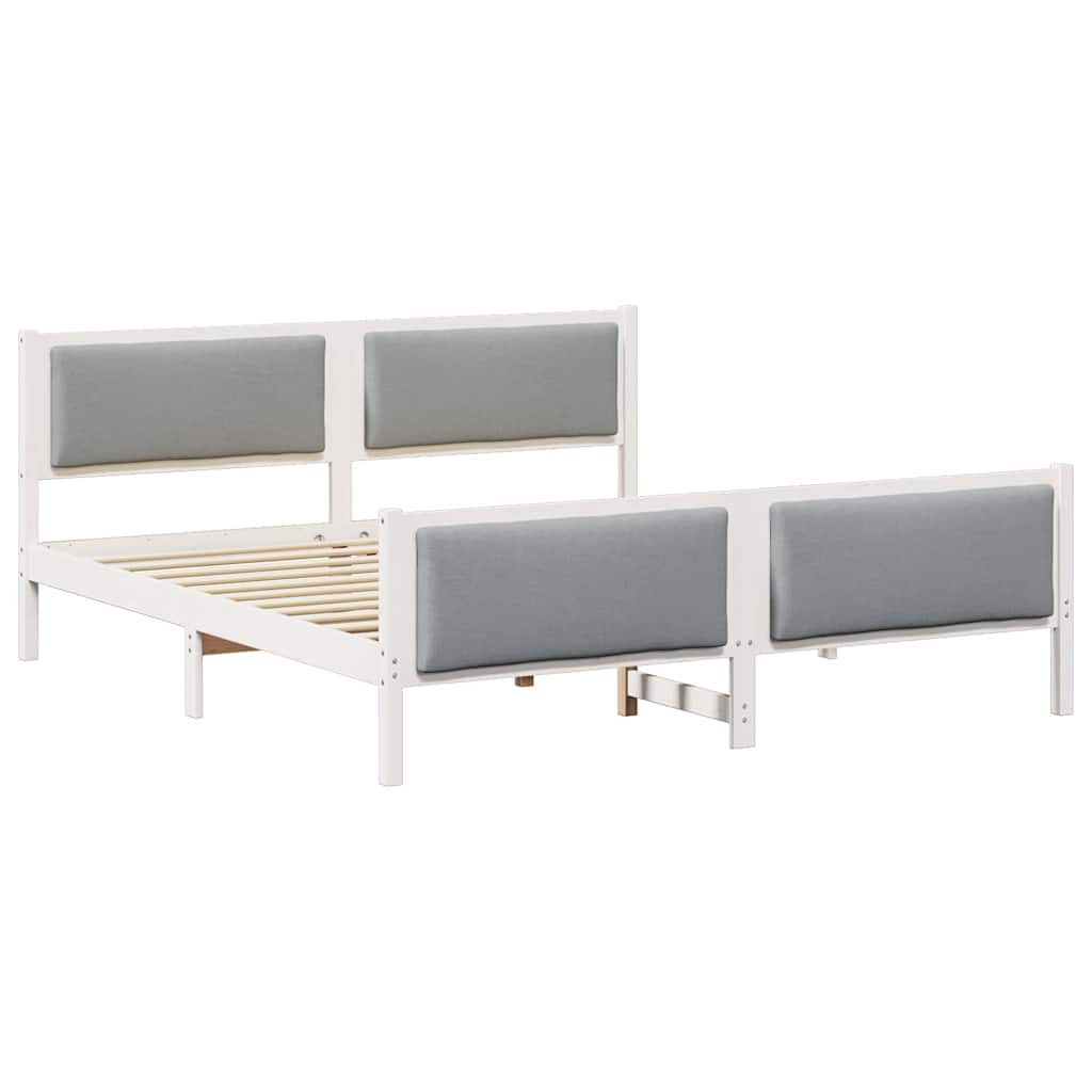 vidaXL Ramka łóżka Z zagłówkiem Jasnoszary 200 x 200 cm tkanina