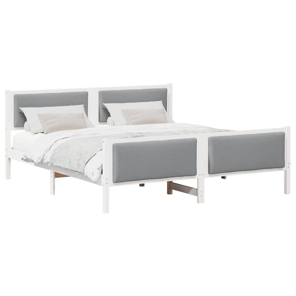 vidaXL Ramka łóżka Z zagłówkiem Jasnoszary 200 x 200 cm tkanina