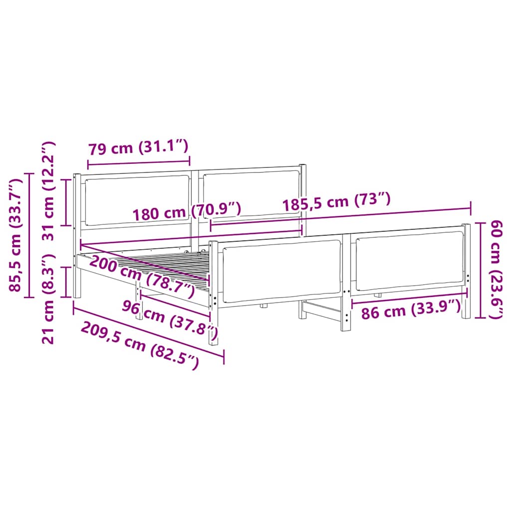 vidaXL Ramka łóżka Z zagłówkiem Czarny 180 x 200 cm tkanina