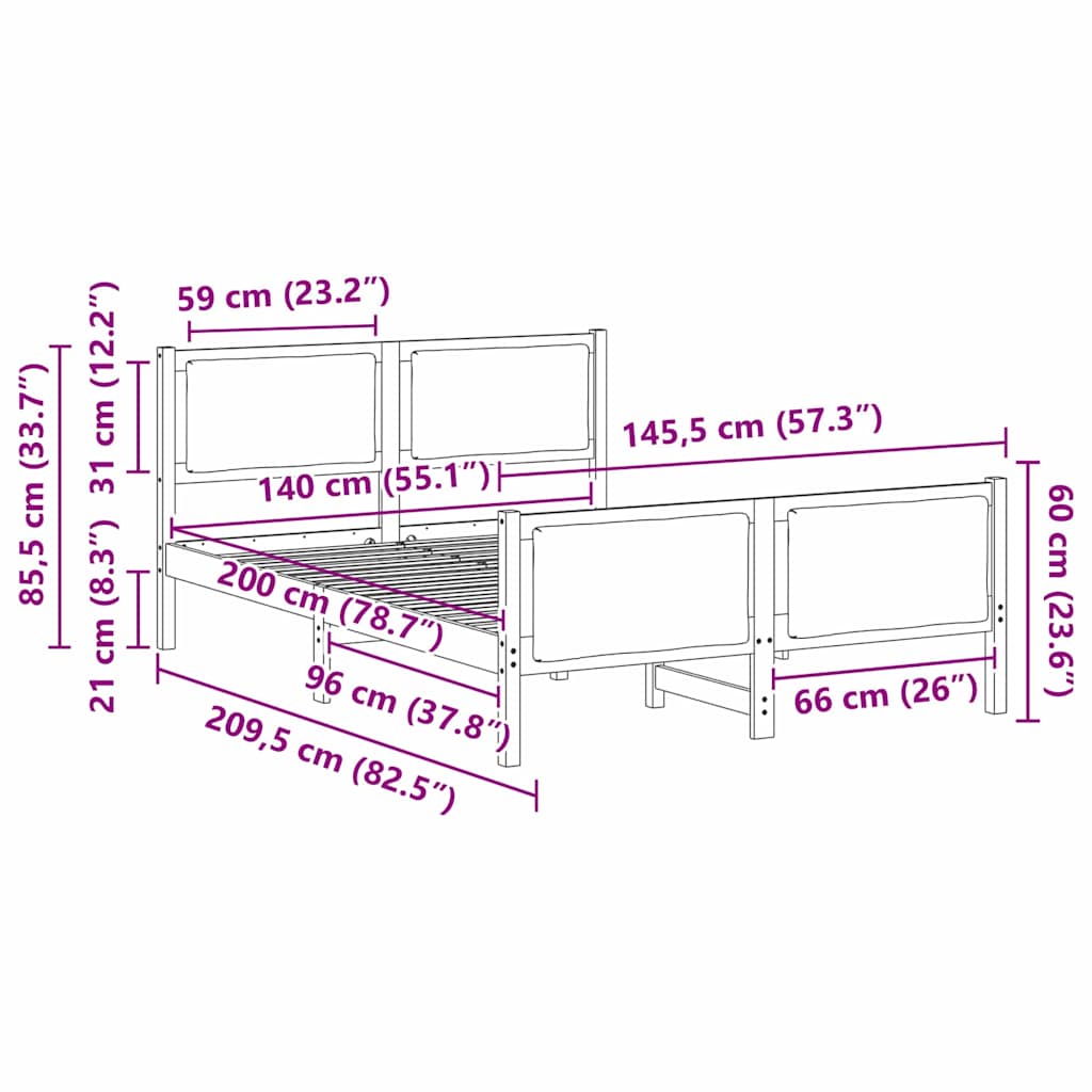 vidaXL Ramka łóżka Z zagłówkiem Ciemnoszary 140 x 200 cm tkanina