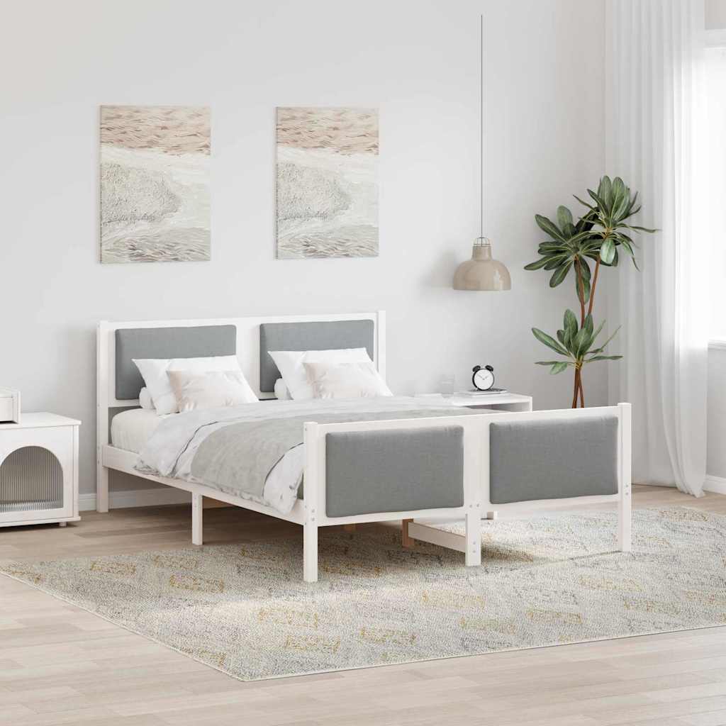 vidaXL Ramka łóżka Z zagłówkiem Jasnoszary 140 x 200 cm tkanina