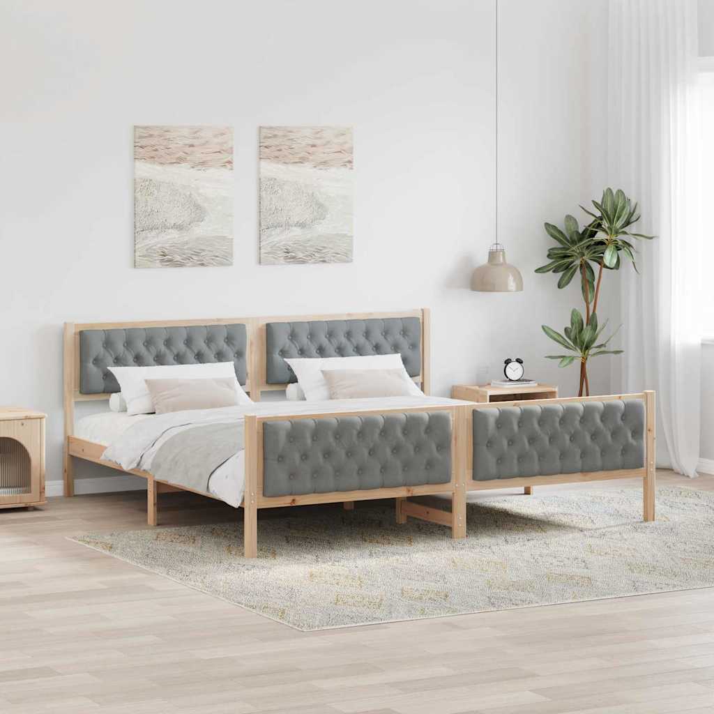 vidaXL Ramka łóżka Jasnoszary 200 x 200 cm Lite drewno sosnowe