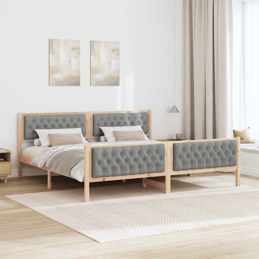 vidaXL Ramka łóżka Jasnoszary 200 x 200 cm Lite drewno sosnowe