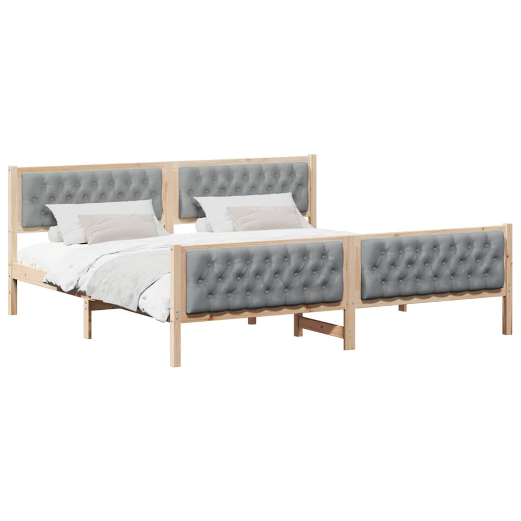 vidaXL Ramka łóżka Jasnoszary 200 x 200 cm Lite drewno sosnowe
