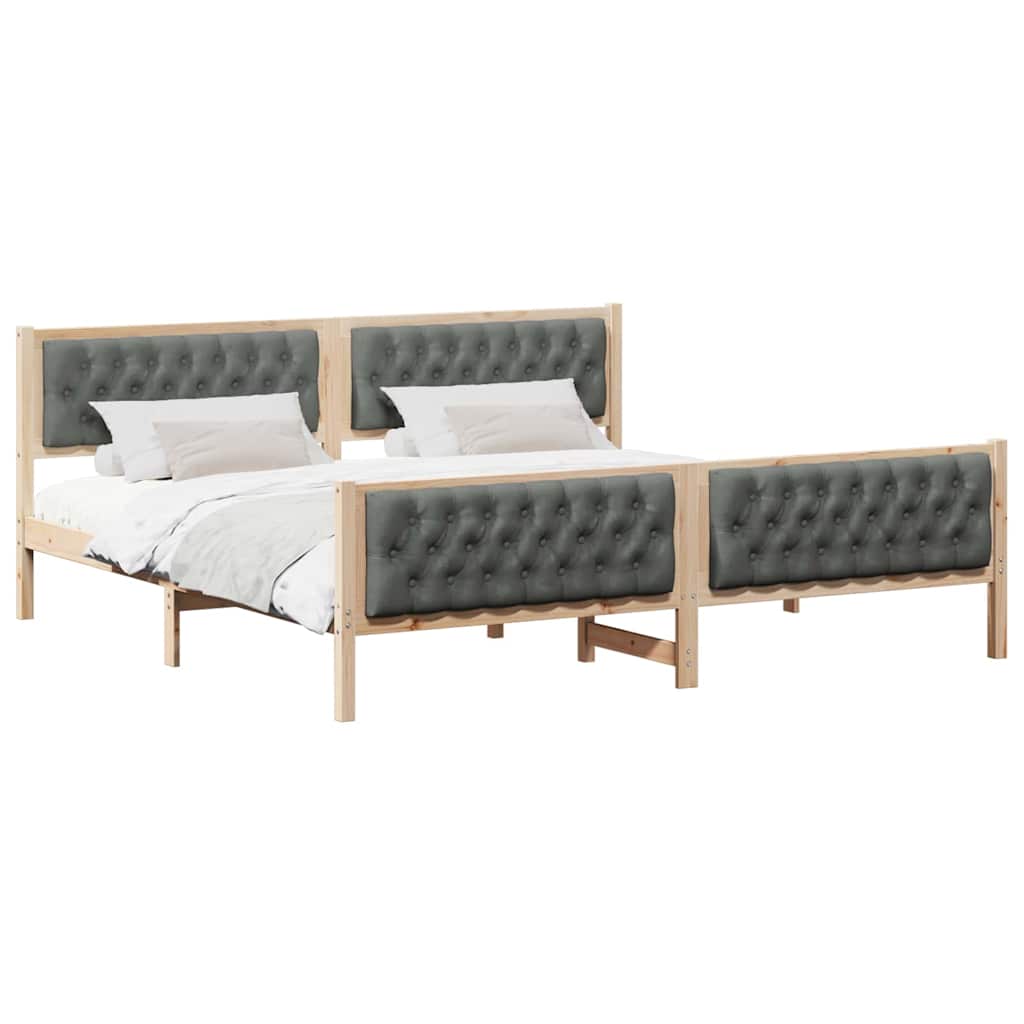 vidaXL Ramka łóżka Ciemnoszary 200 x 200 cm Lite drewno sosnowe