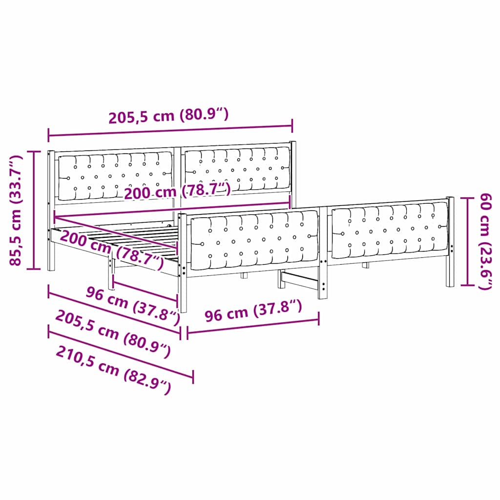vidaXL Ramka łóżka Ciemnoszary 200 x 200 cm Lite drewno sosnowe