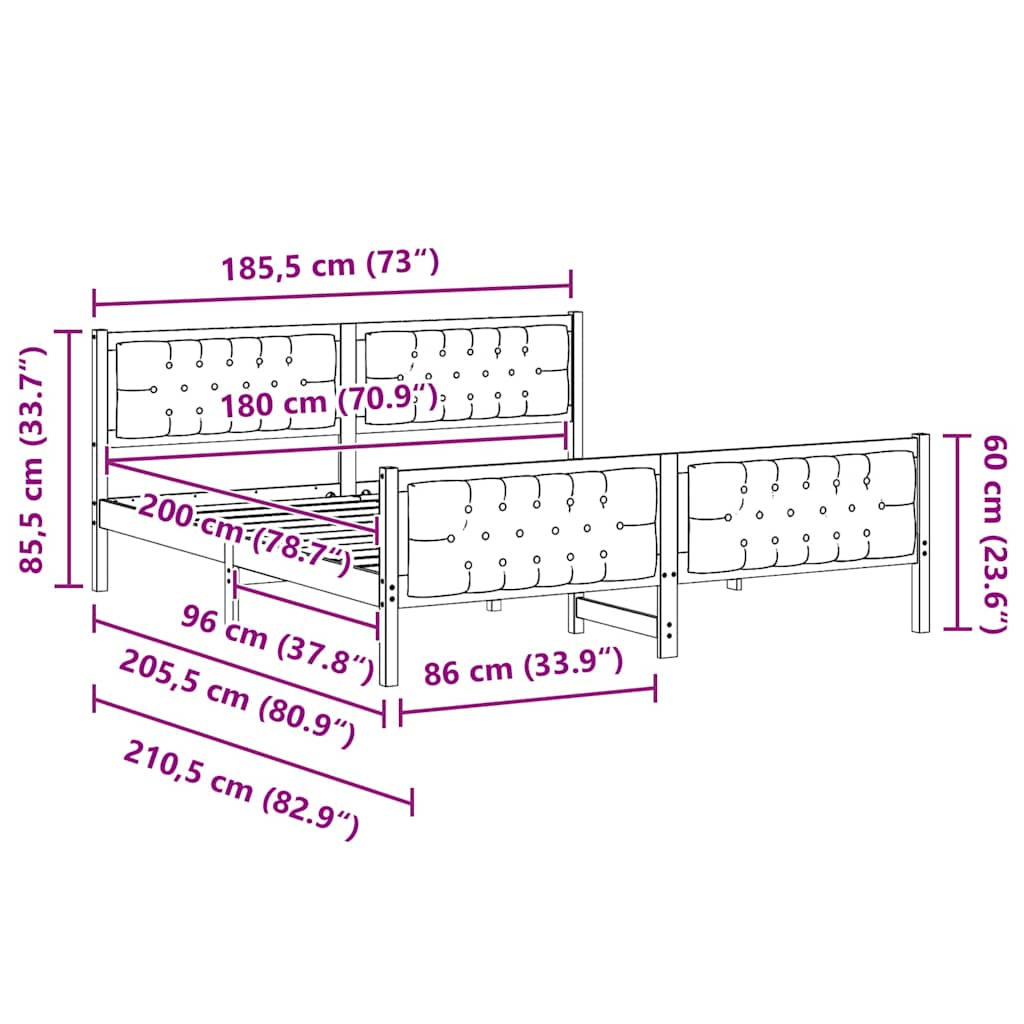 vidaXL Ramka łóżka Ciemnoszary 180 x 200 cm Lite drewno sosnowe