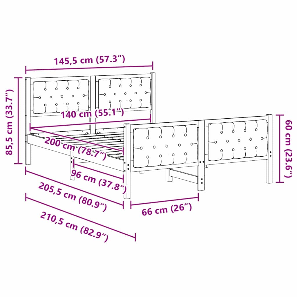 vidaXL Ramka łóżka Czarny 140 x 200 cm Lite drewno sosnowe