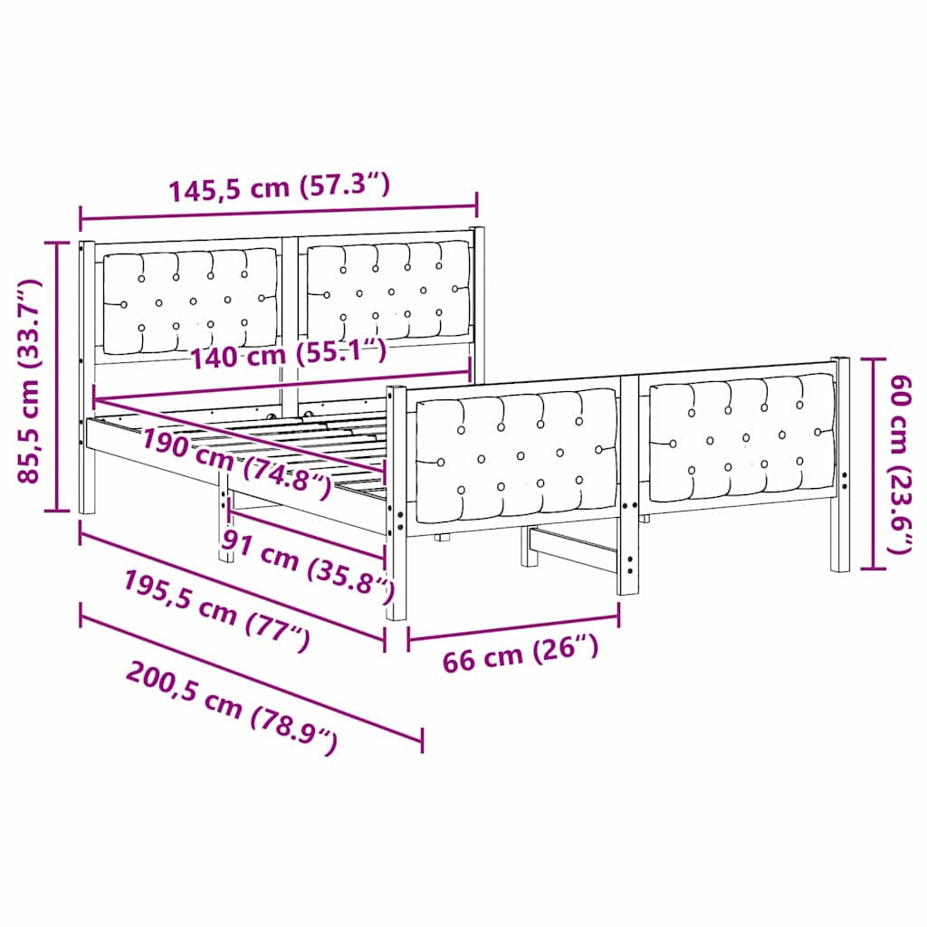 vidaXL Ramka łóżka Jasnoszary 140 x 190 cm Lite drewno sosnowe
