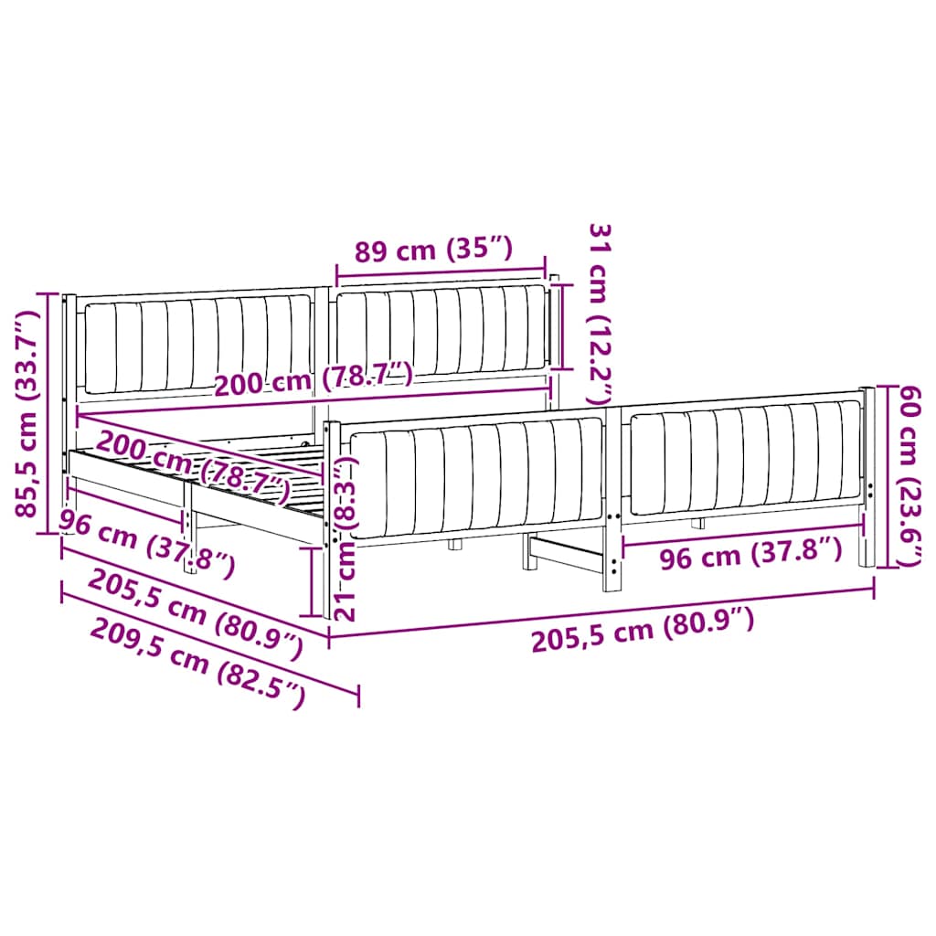 vidaXL Rama łóżka Z zagłówkiem brązowy i ciemnoszary 200 x 200 cm