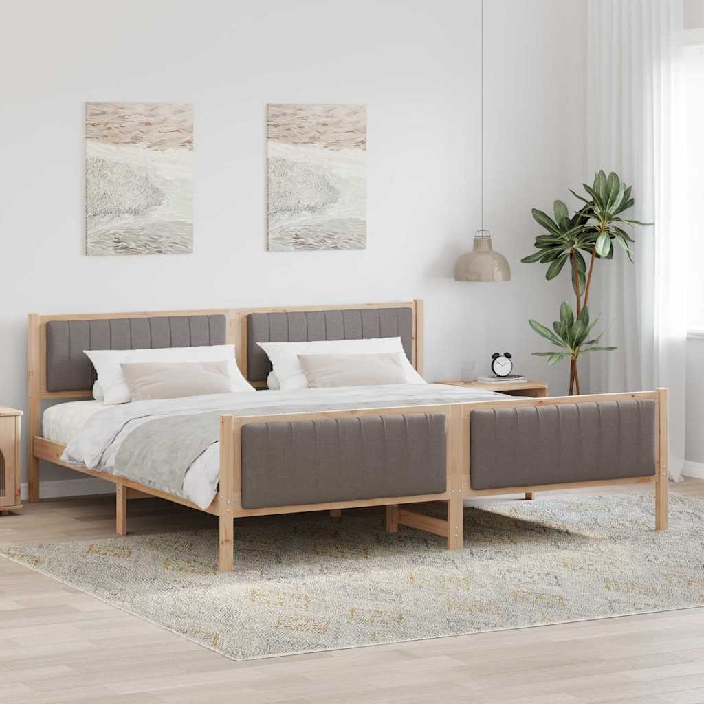 vidaXL Rama łóżka Brązowy i taupe 200 x 200 cm Lite drewno sosnowe
