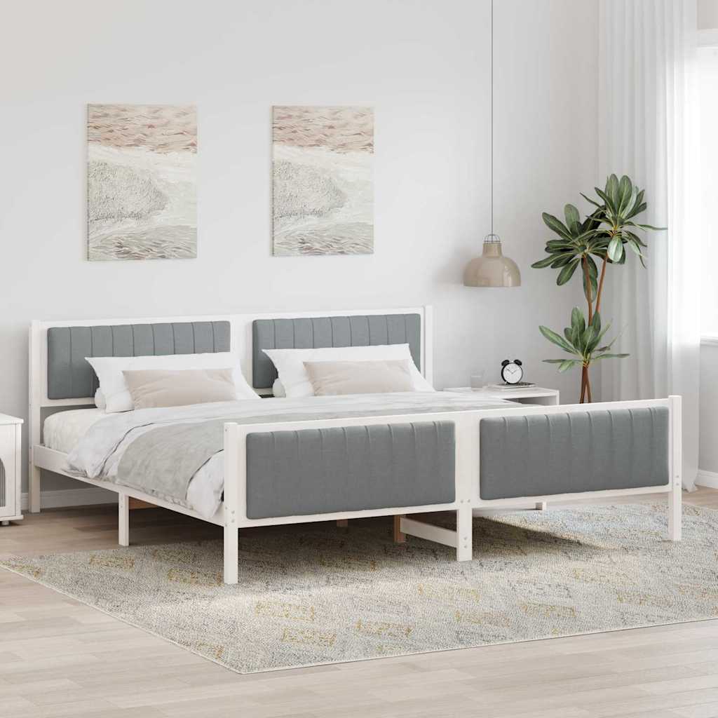 vidaXL Rama łóżka Biały i jasnoszary 200 x 200 cm Lite drewno sosnowe