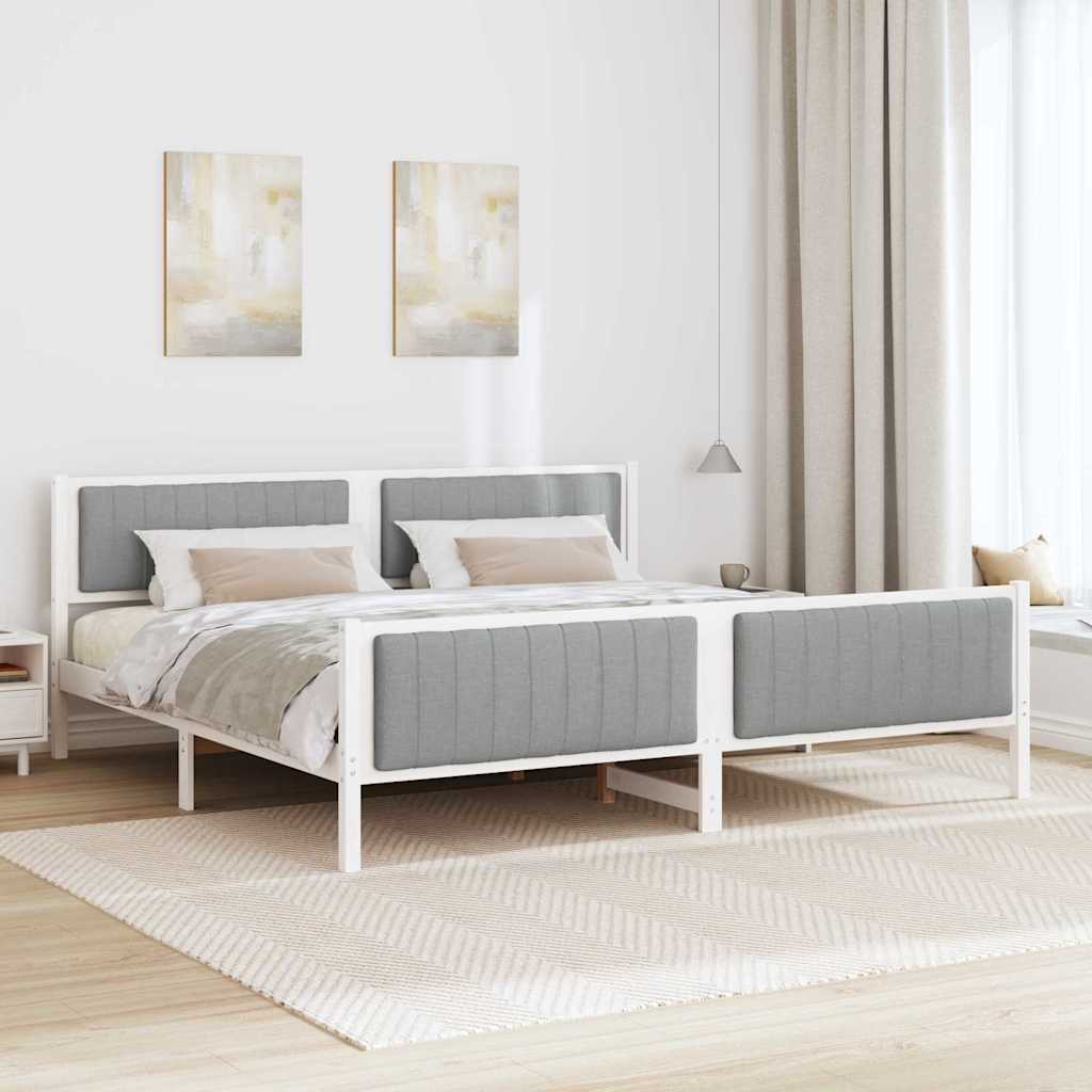 vidaXL Rama łóżka Biały i jasnoszary 200 x 200 cm Lite drewno sosnowe