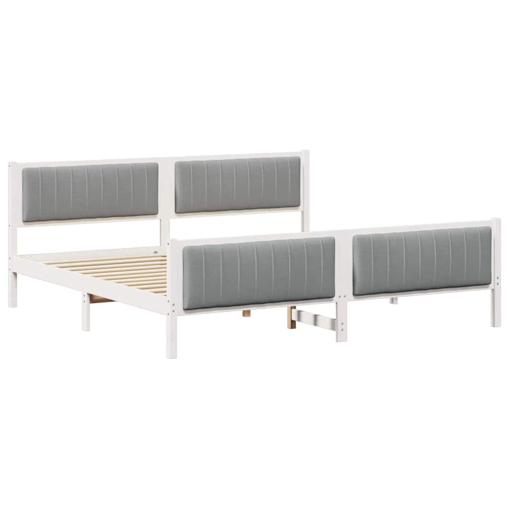 vidaXL Rama łóżka Biały i jasnoszary 200 x 200 cm Lite drewno sosnowe