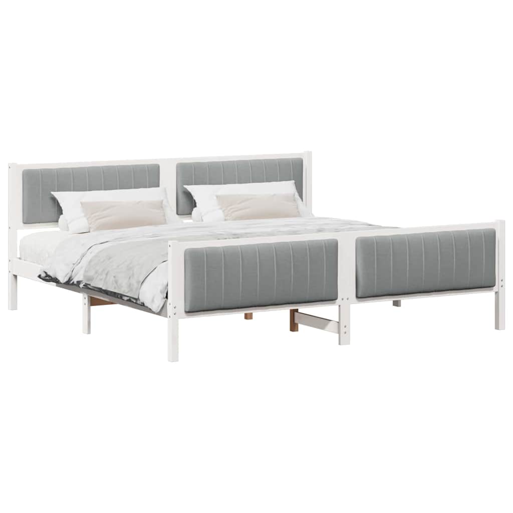 vidaXL Rama łóżka Biały i jasnoszary 200 x 200 cm Lite drewno sosnowe