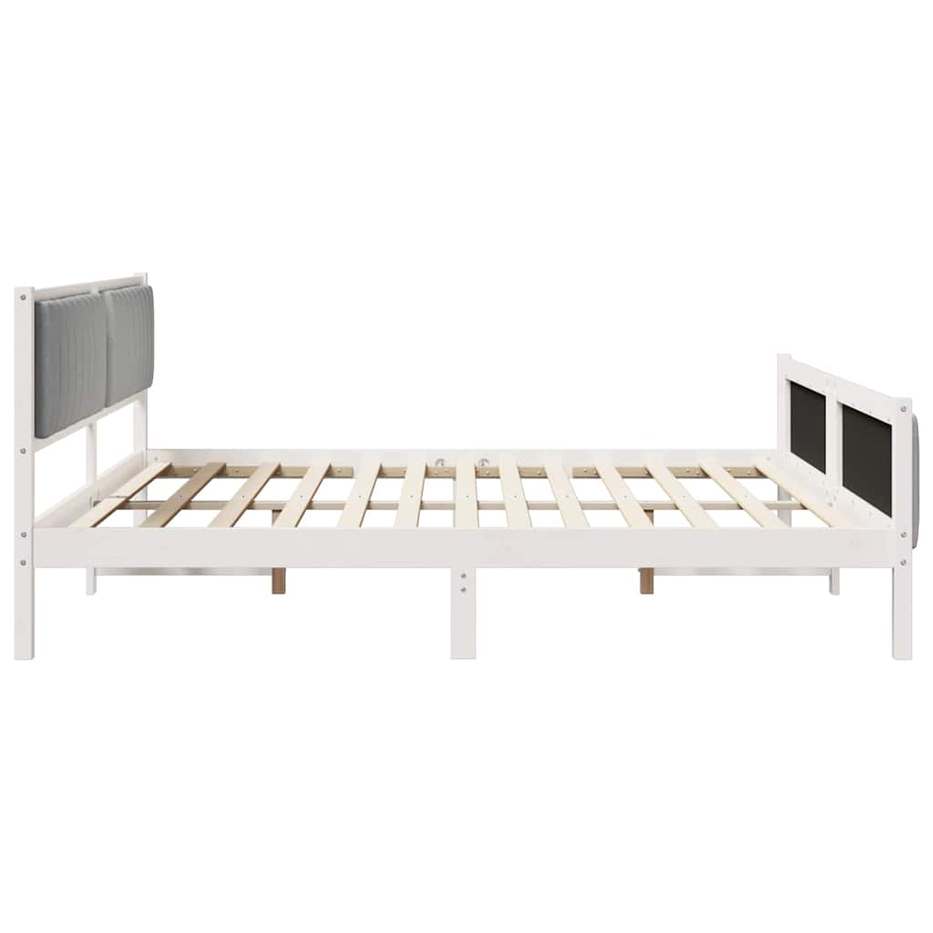 vidaXL Rama łóżka Biały i jasnoszary 200 x 200 cm Lite drewno sosnowe
