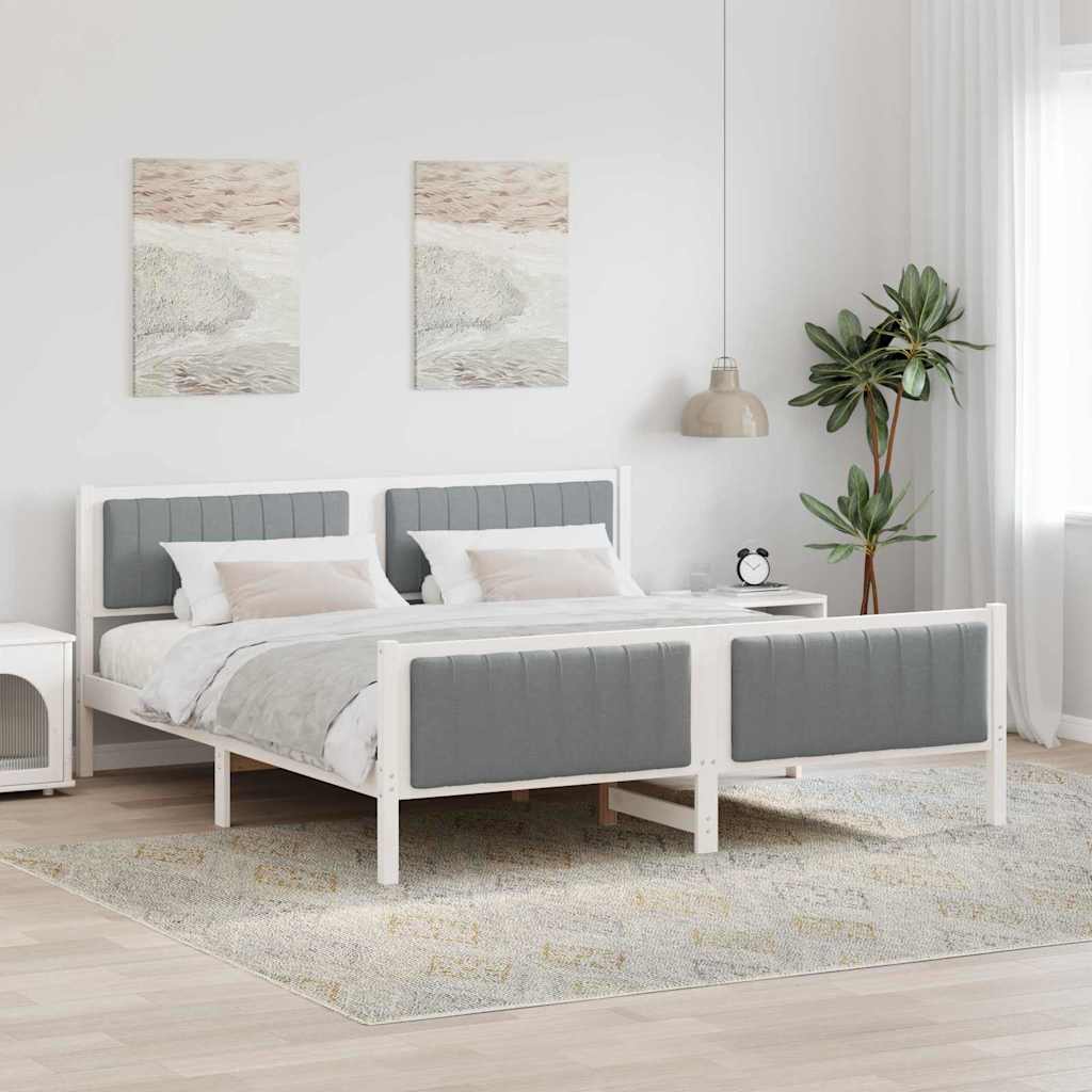 vidaXL Rama łóżka Biały i jasnoszary 180 x 200 cm Lite drewno sosnowe