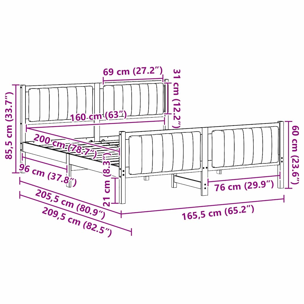 vidaXL Rama łóżka Brązowy i taupe 160 x 200 cm Lite drewno sosnowe