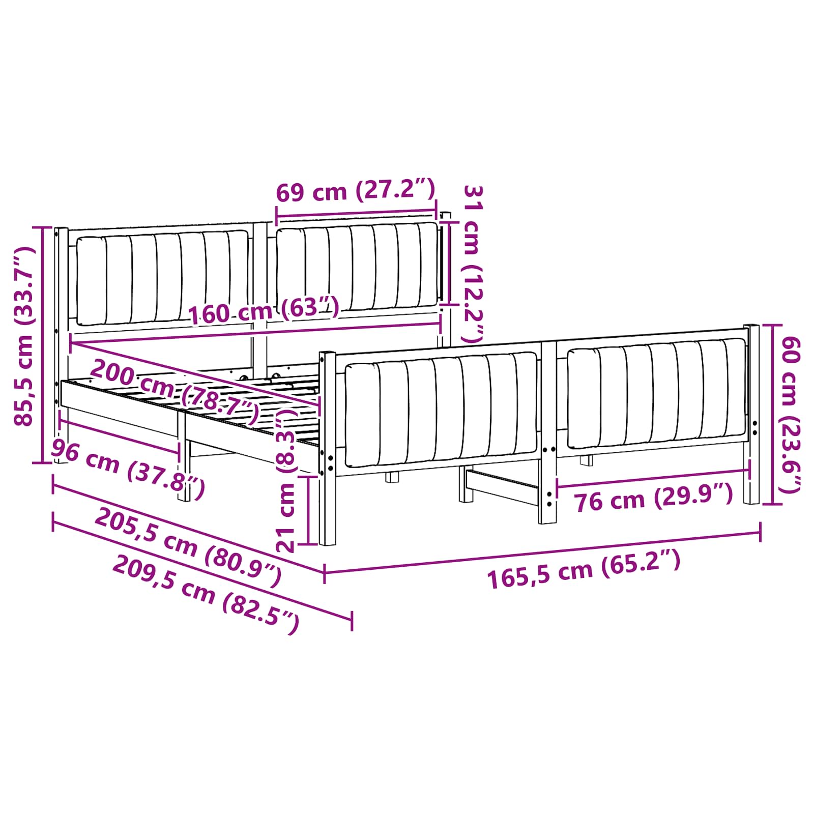 vidaXL Rama łóżka Brązowy i taupe 160 x 200 cm Lite drewno sosnowe