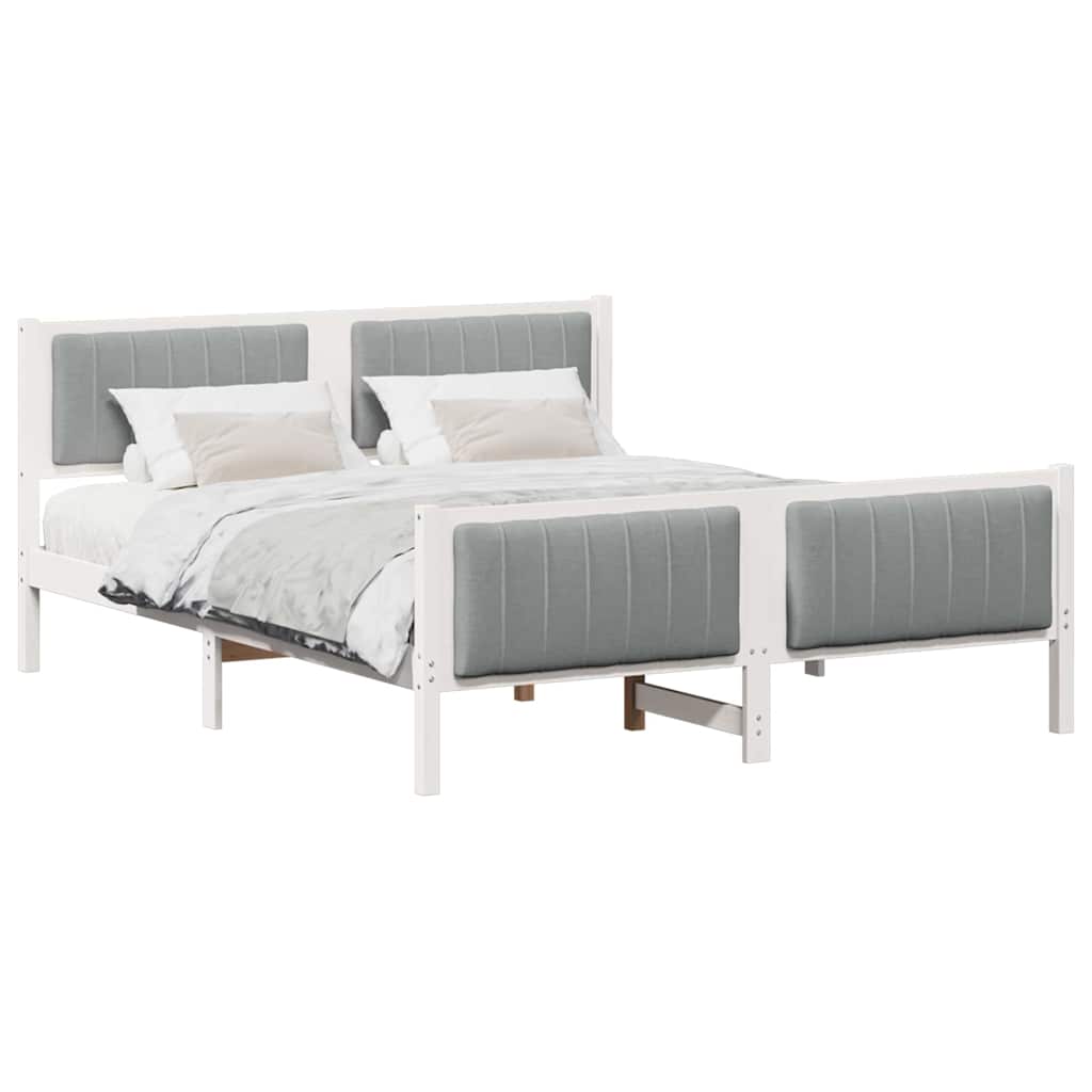 vidaXL Rama łóżka Biały i jasnoszary 160 x 200 cm Lite drewno sosnowe