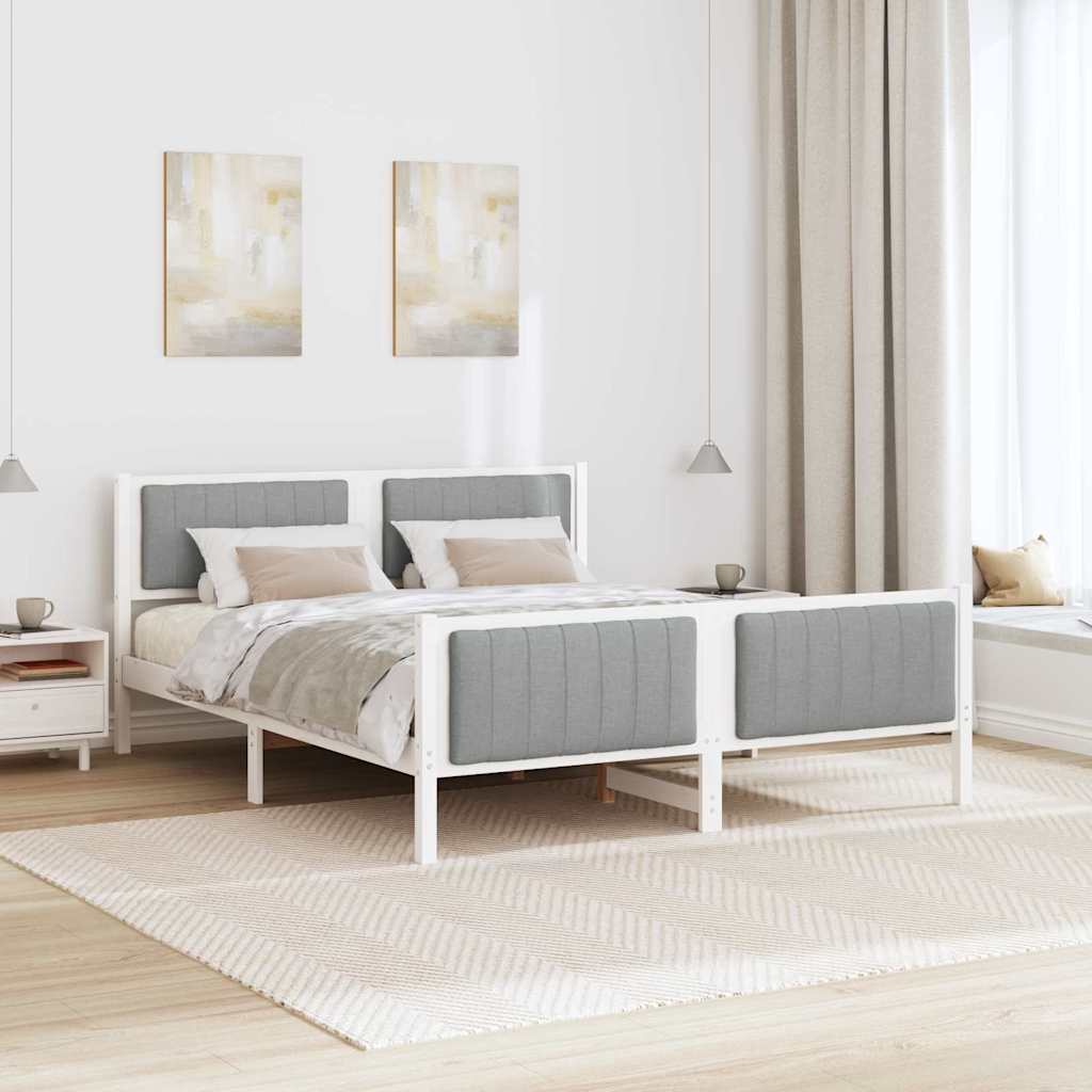 vidaXL Rama łóżka Biały i jasnoszary 150 x 200 cm Lite drewno sosnowe