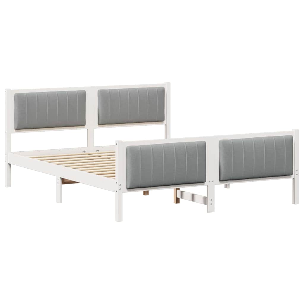 vidaXL Rama łóżka Biały i jasnoszary 150 x 200 cm Lite drewno sosnowe