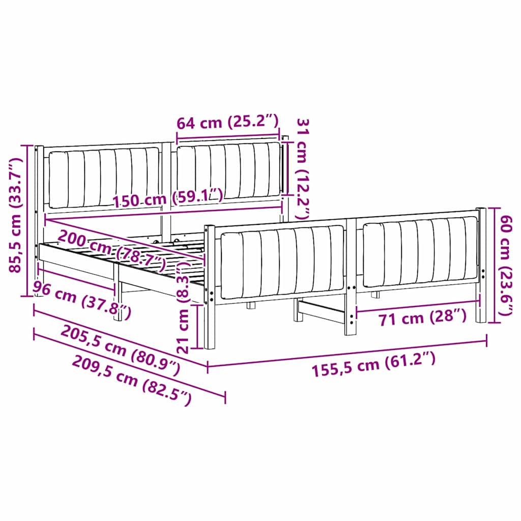 vidaXL Rama łóżka Biały i jasnoszary 150 x 200 cm Lite drewno sosnowe