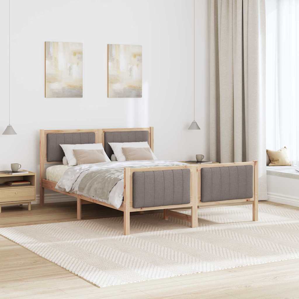 vidaXL Rama łóżka Brązowy i taupe 140 x 200 cm Lite drewno sosnowe