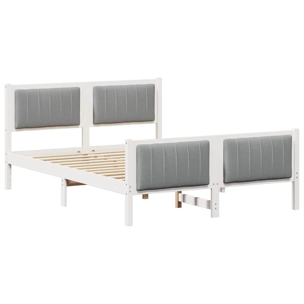 vidaXL Rama łóżka Biały i jasnoszary 140 x 200 cm Lite drewno sosnowe