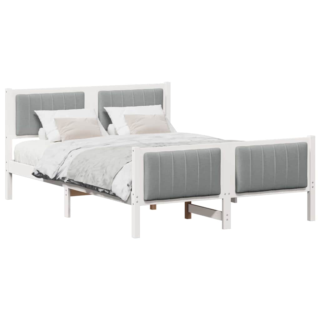 vidaXL Rama łóżka Biały i jasnoszary 140 x 200 cm Lite drewno sosnowe