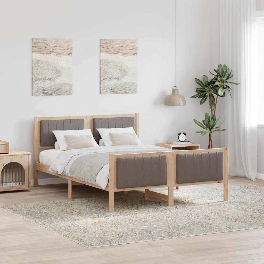 vidaXL Rama łóżka Brązowy i taupe 140 x 190 cm Lite drewno sosnowe