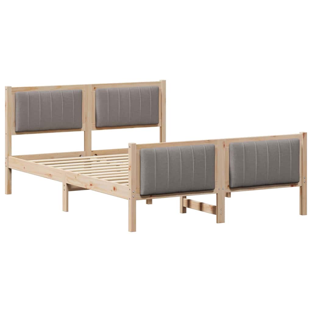 vidaXL Rama łóżka Brązowy i taupe 140 x 190 cm Lite drewno sosnowe