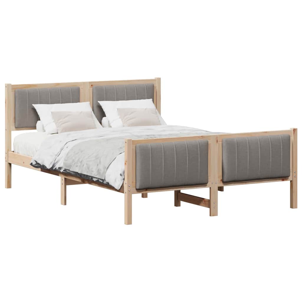 vidaXL Rama łóżka Brązowy i taupe 140 x 190 cm Lite drewno sosnowe
