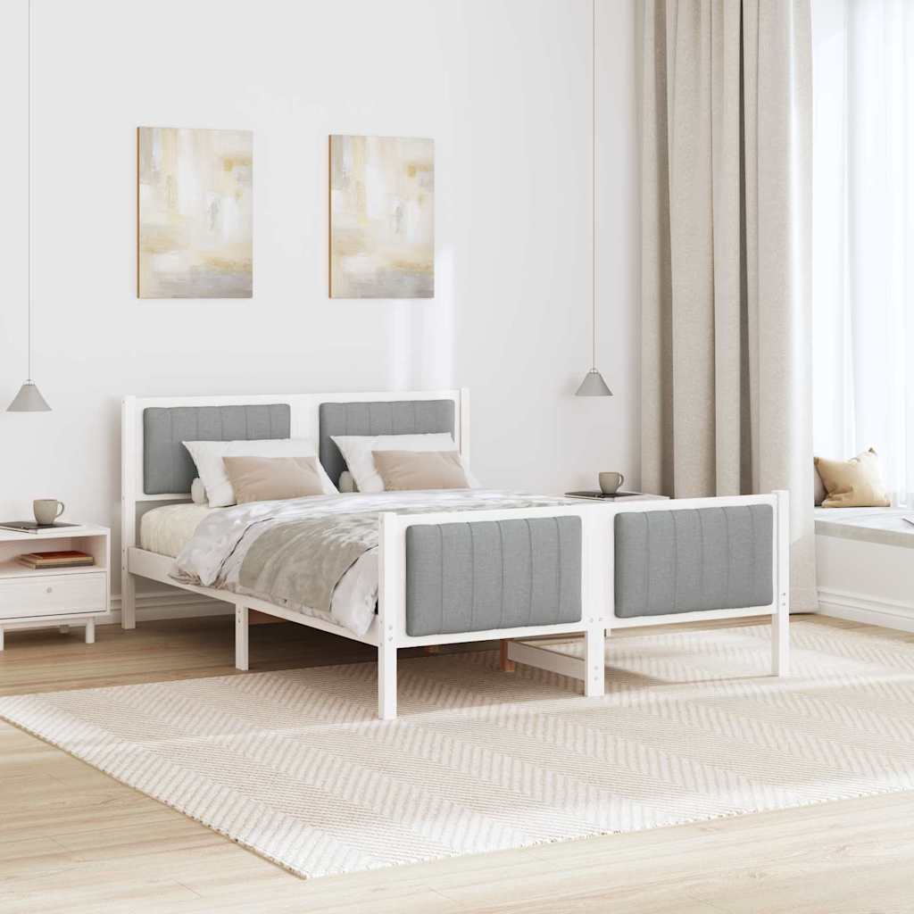 vidaXL Rama łóżka Biały i jasnoszary 140 x 190 cm Lite drewno sosnowe