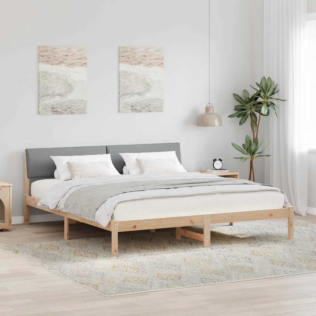 vidaXL Rama łóżka Z zagłówkiem Brązowy i jasnoszary 200 x 200 cm