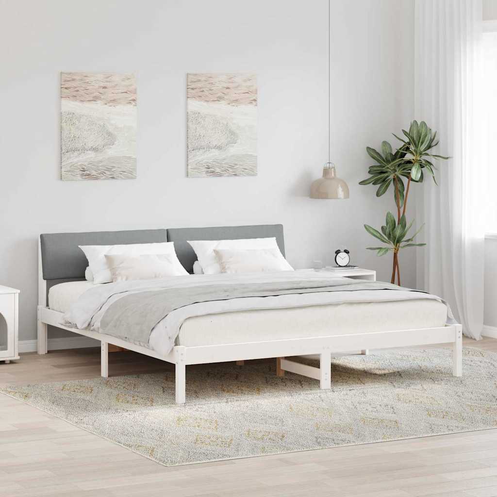 vidaXL Rama łóżka Biały i jasnoszary 200 x 200 cm Lite drewno sosnowe