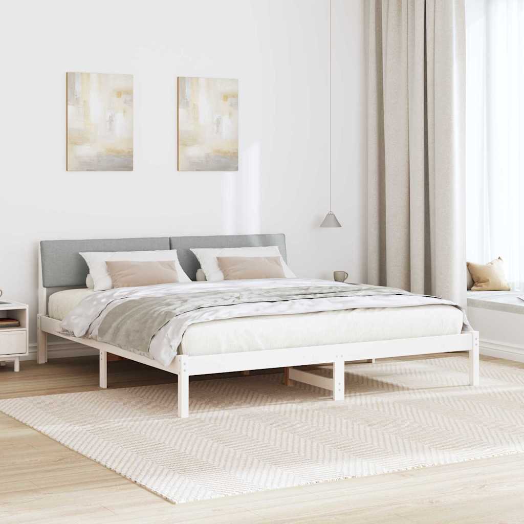 vidaXL Rama łóżka Biały i jasnoszary 200 x 200 cm Lite drewno sosnowe