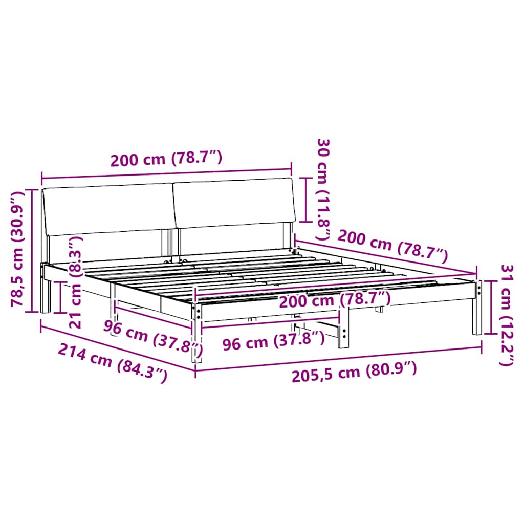 vidaXL Rama łóżka Biały i jasnoszary 200 x 200 cm Lite drewno sosnowe