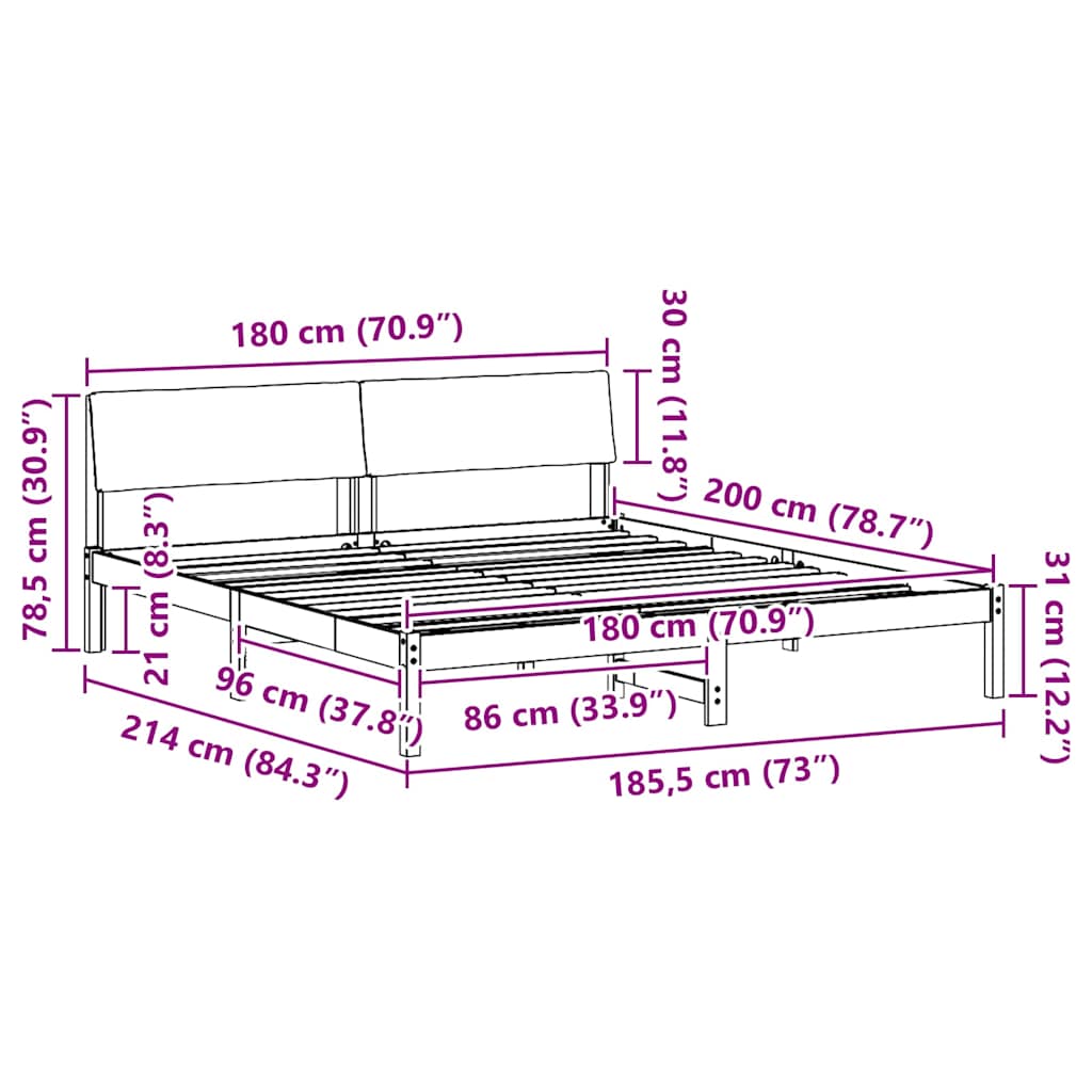 vidaXL Rama łóżka Biały i jasnoszary 180 x 200 cm Lite drewno sosnowe