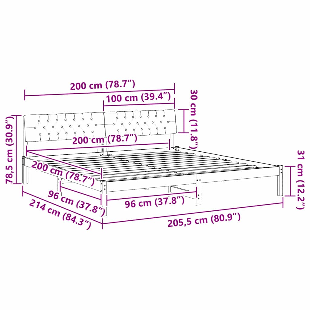 vidaXL Rama łóżka Brązowy i taupe 200 x 200 cm Lite drewno sosnowe