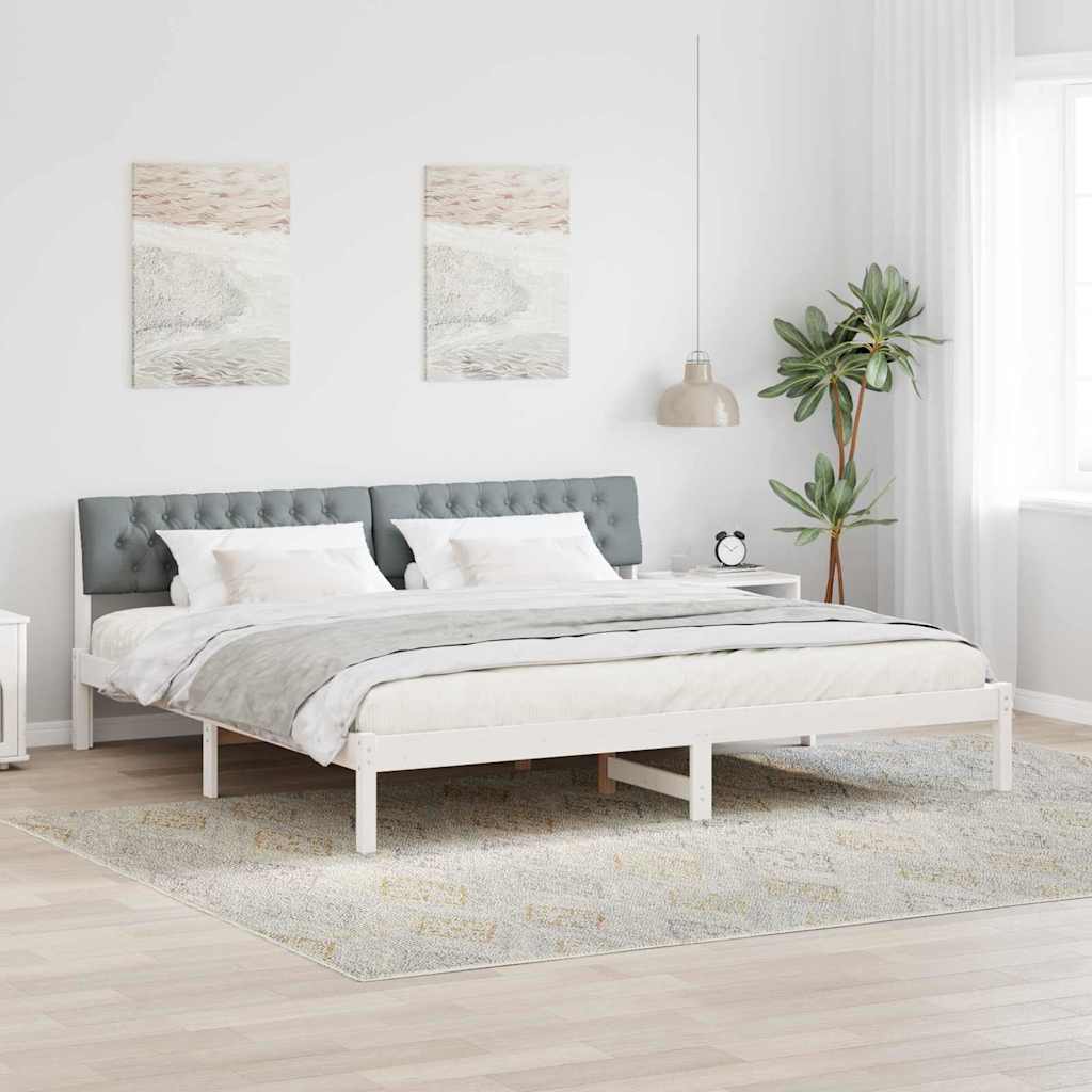 vidaXL Rama łóżka Biały i jasnoszary 200 x 200 cm Lite drewno sosnowe